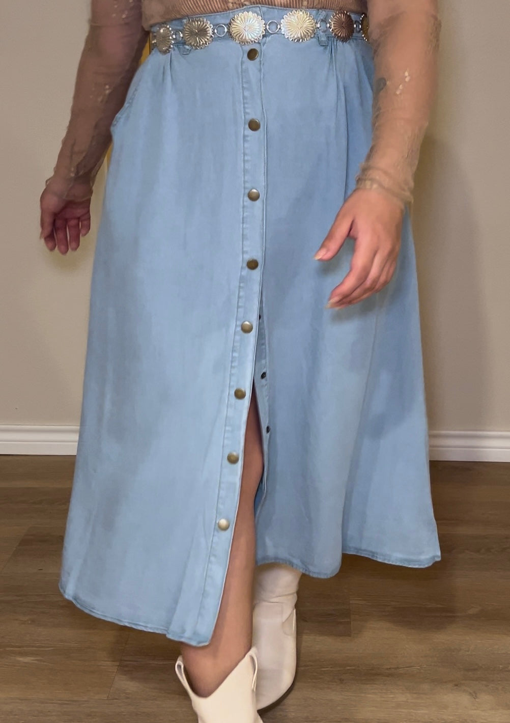 Buttoned Denim Skirt